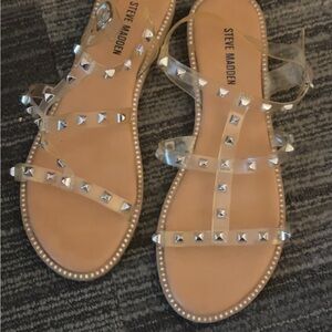 Steve Madden Girl's Jjam Sandals clear with Silver Studs